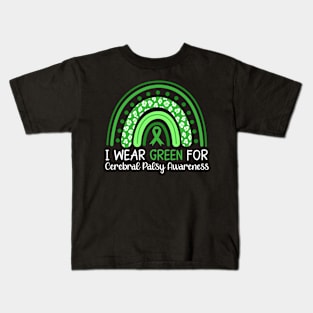 I Wear Green for Cerebral Palsy Leopard Rainbow Kids T-Shirt